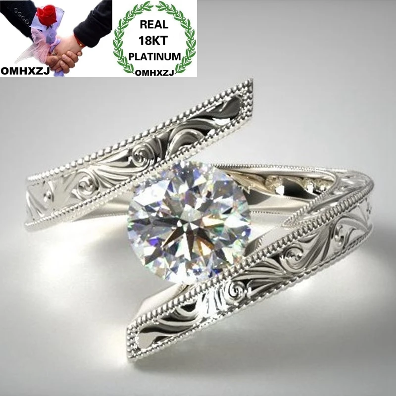 OMHXZJ Wholesale European Fashion Hot Woman Girl Party Birthday Wedding Gift Geometric AAA Zircon 18KT White Gold Ring RR1041 | Украшения и