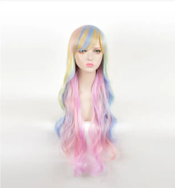 

Wig Colorful Long Curly Wig Rainbow Unicorn Gothic Lolita Cosplay Drag Race Wig Free Shipping