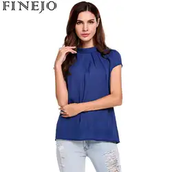 FINEJO рукавом Для женщин Повседневное О-образным вырезом с коротким Новые однотонные прозрачная шифоновая рубашка