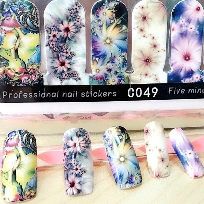 2 packs nail wraps full cover adhesive nail art stickers beauty flower