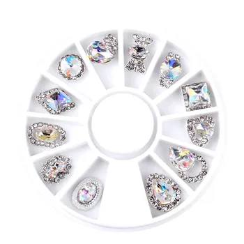 

12 shapes 3D White AB Arc Bottom Big Acrylic Diamond Alloy Nail Studs DIY Manicure Tips Nail Art Decorations wheel