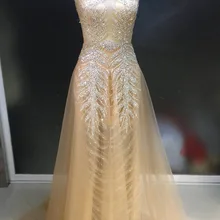 CloverBridal/ горячая Распродажа, мягкое Тюлевое длинное платье цвета шампанского с открытой спиной и стразами, украшенное бисером элегантные женские платья для девочек