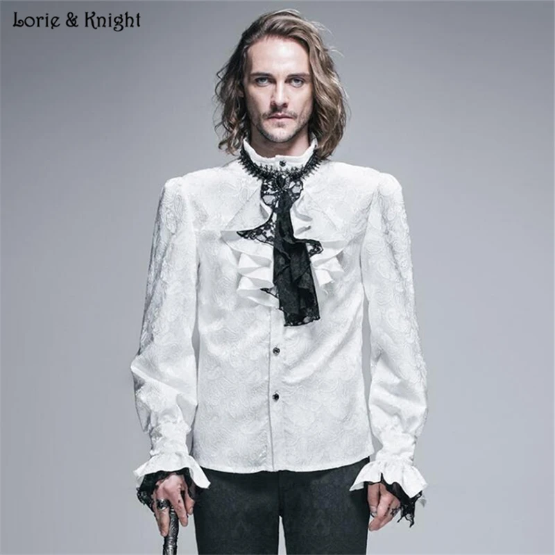 Gentleman Baroque Print Stand Collar Long Sleeve Vintage Victorian