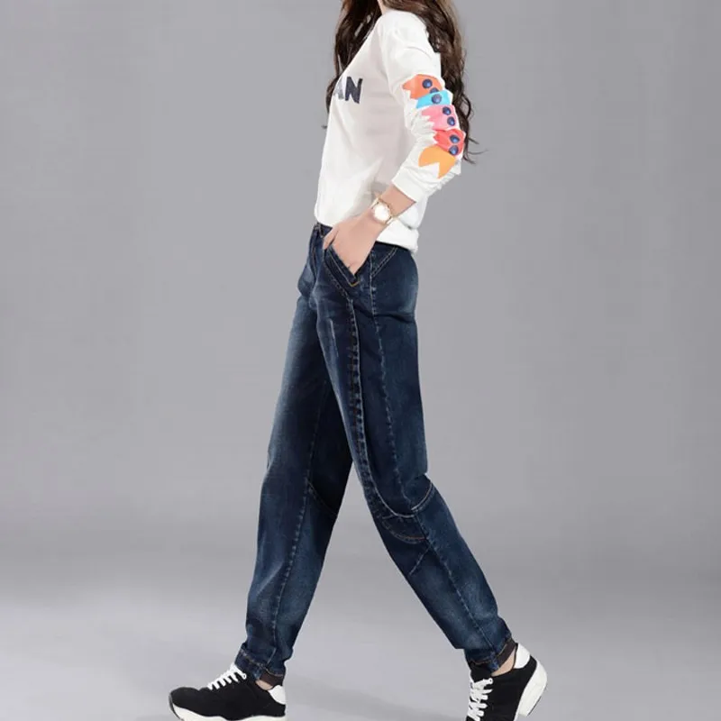 Ковбойские джинсовые штаны-шаровары женские Мешковатые повседневные осенние длинные джинсы потертые BF Свободные штаны в стиле хип-хоп Pantalon Feminino