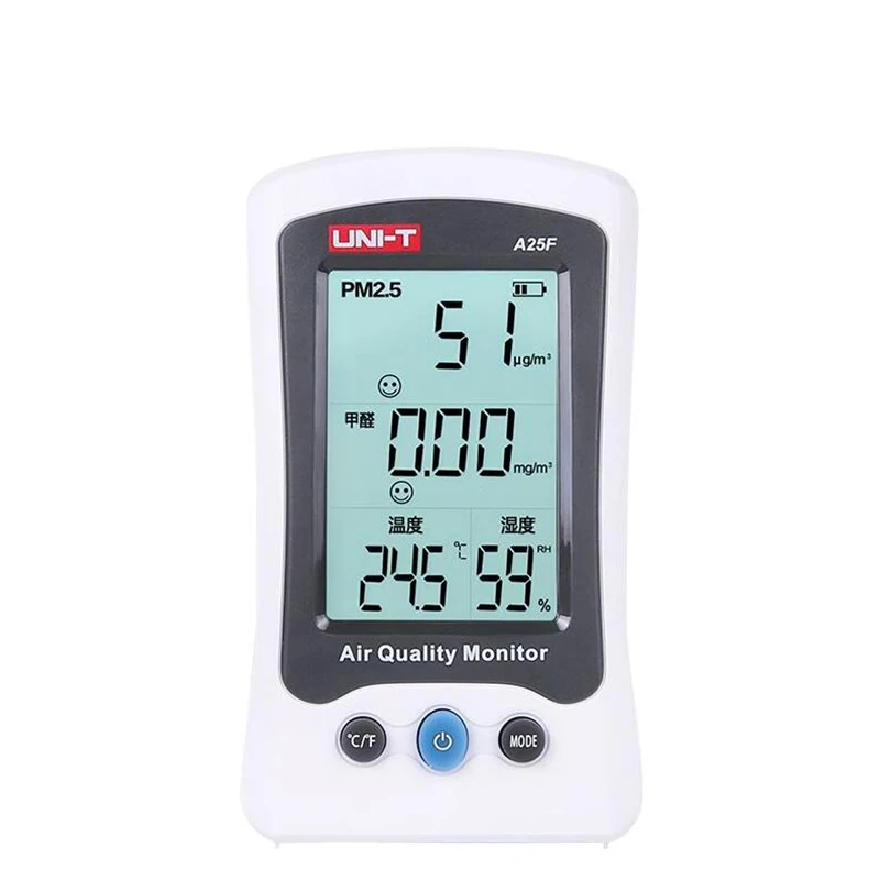 

UNI-T A25F PM2.5 Meter Air Quality Measurement Desktop Meters Detector Auto Range Overload Indication Gas Temperature Humiditor