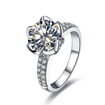 

Elegant Lotus 3CT 9MM Test Positive Moissanite Ring test positive WARRANTY Real 925 Sterling Silver Ring White Gold Color
