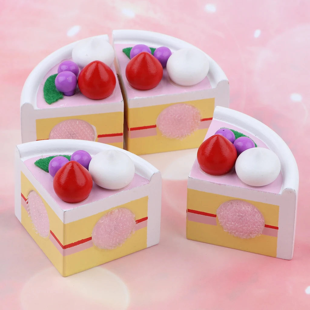 Wooden Fruit Birthday Cake Sliceable Play Food Party Dessert Kids Educational Toy Kitchen Role Pretend Play Cooking