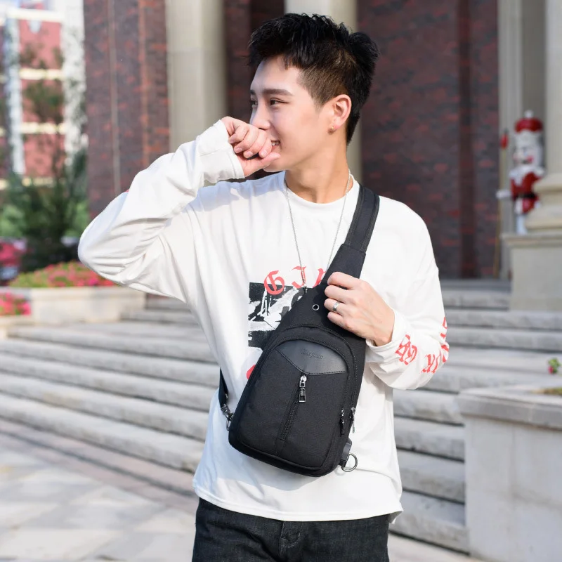 Anti Theft Men Backpack Canvas USB Rechargeable Chest Bag Headphone Hole Teenager Single Shoulder Boy Bag Sac A Dos Homme BP0212 (12)