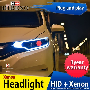 

Hireno Headlamp for Hodna Fit Jazz 2014-2016 Headlight Headlight Assembly LED DRL Angel Lens Double Beam HID Xenon 2pcs