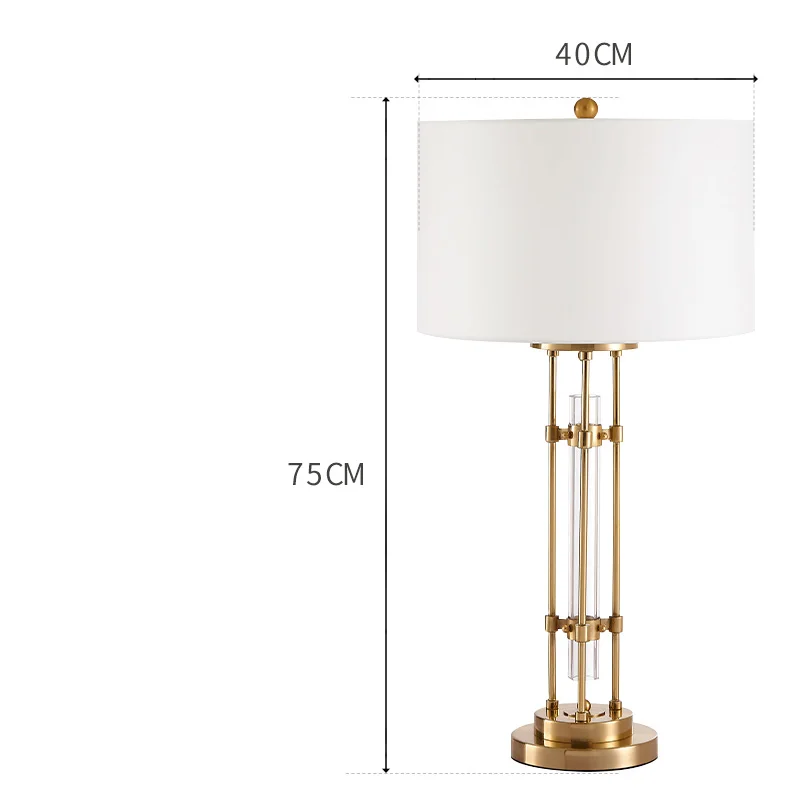 Современный минималистский американский Стеклянный Столб Ткань Абажур Настольная лампа металлическое украшение Гостиная Спальня прикроватный кабинет