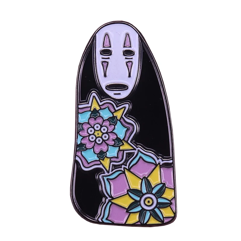 

No face lapel pin floral pattern brooch cute ghost badge Hayao Miyazaki anime jewelry Halloween gift horror art accessory