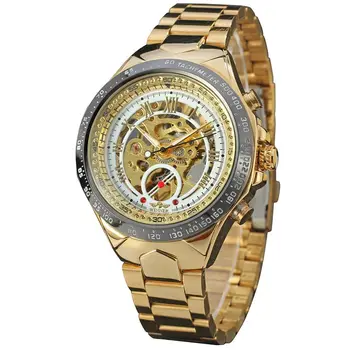 

New Dress Timer Hollow Engraving Dial 3 Hands Analog Sport Skeleton Mechanical Automatic Stainless Steel Wrist Watch Men Boy