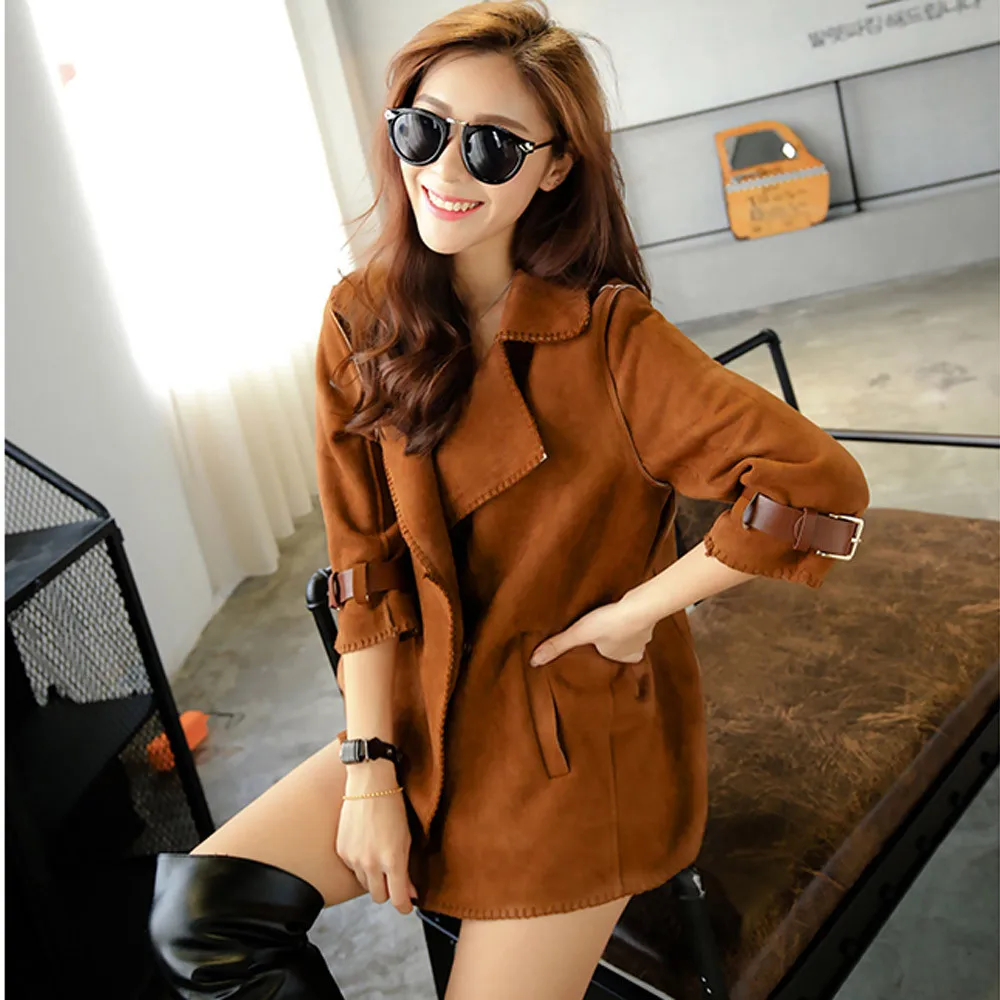 Autumn Fashion Womens Jackets and Coats Solid Color Turn