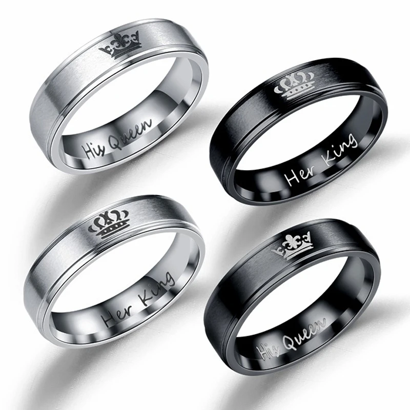 

1PC Hot Her King His Queen Couples Crown Rings Retro 316L Titanium Steel Ring 2 Colors 7 Sizes