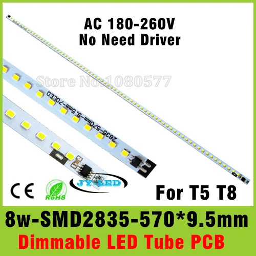 

AC 220v Directly 8W T5 T8 LED Tube PCB Aluminum Plate Driverless with SMD2835 Epistar Chip Cold White/Warm White
