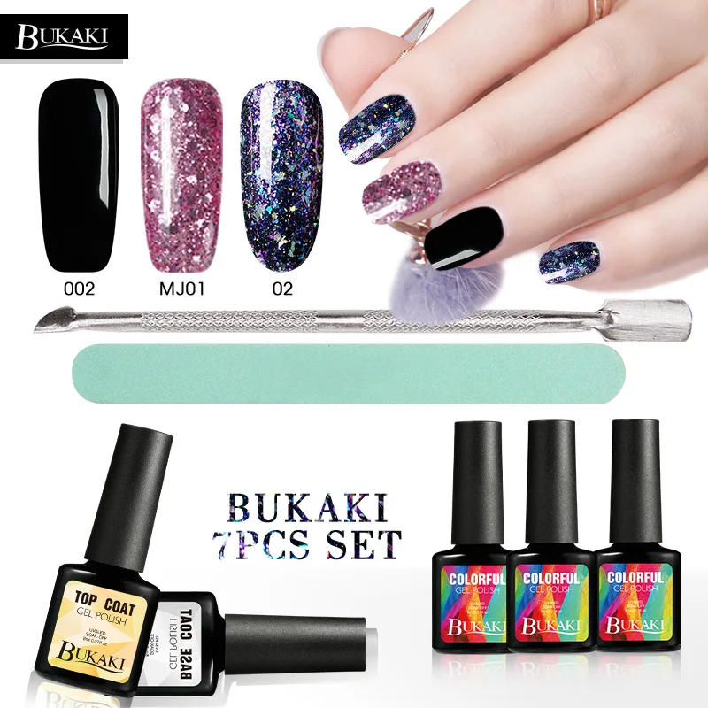 

BUKAKI 7pcs/lot Nail Art Set Chameleon Nail Polish UV Gel Glitter Hybrid Nail Rose Gold Gel Lacquer French Manicure Tools Kit