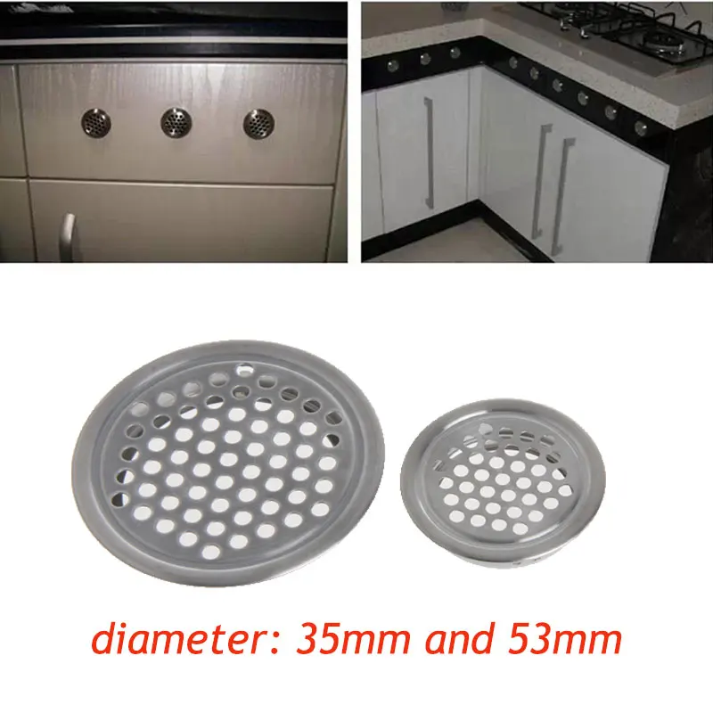 1PC Stainless Steel Wardrobe Cabinet Mesh Hole Air Vent Louver Ventilation Cover Kitchen Cabinet Parts & Accessories Dia 35/53mm 1PC Stainless Steel Wardrobe Cabinet Mesh Hole Air Vent Louver Ventilation Cover Kitchen Cabinet Parts & Accessories Dia 35/53mm