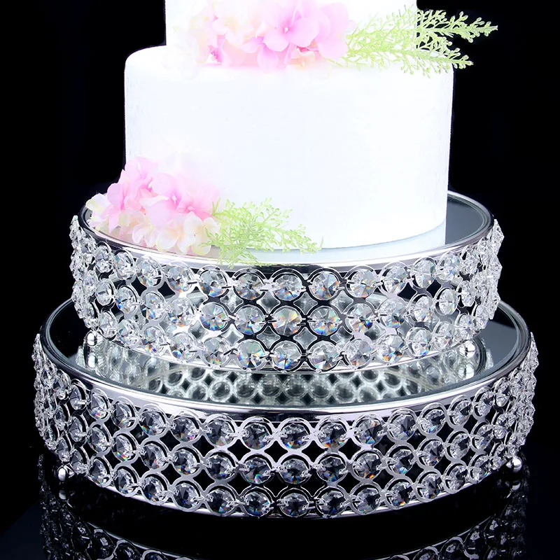 

Diameter 25/31cm silver plated round cake pan serving tray metal mirror+crystal fruit plate wedding tray decoration SNTP037