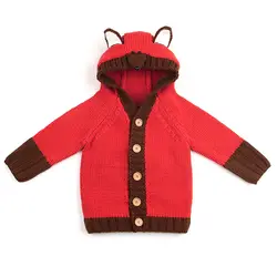 Детские вязаные свитера с капюшоном, зимний теплый кардиган для новорожденных, модное пальто с капюшоном и длинными рукавами, куртка