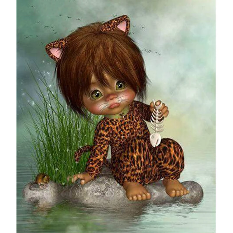 Diamond Painting Cross Stitch Painting &amp;amp; Calligraphy Diamond Embroidery Kids Cartoon Cat for Wall Painting