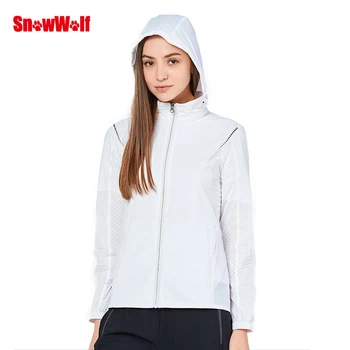 

SnowWolf Women Jacket sun-protective hidden Hooded Outdoor Hiking Camping Jacket Water repellent High elasticity skin clothing