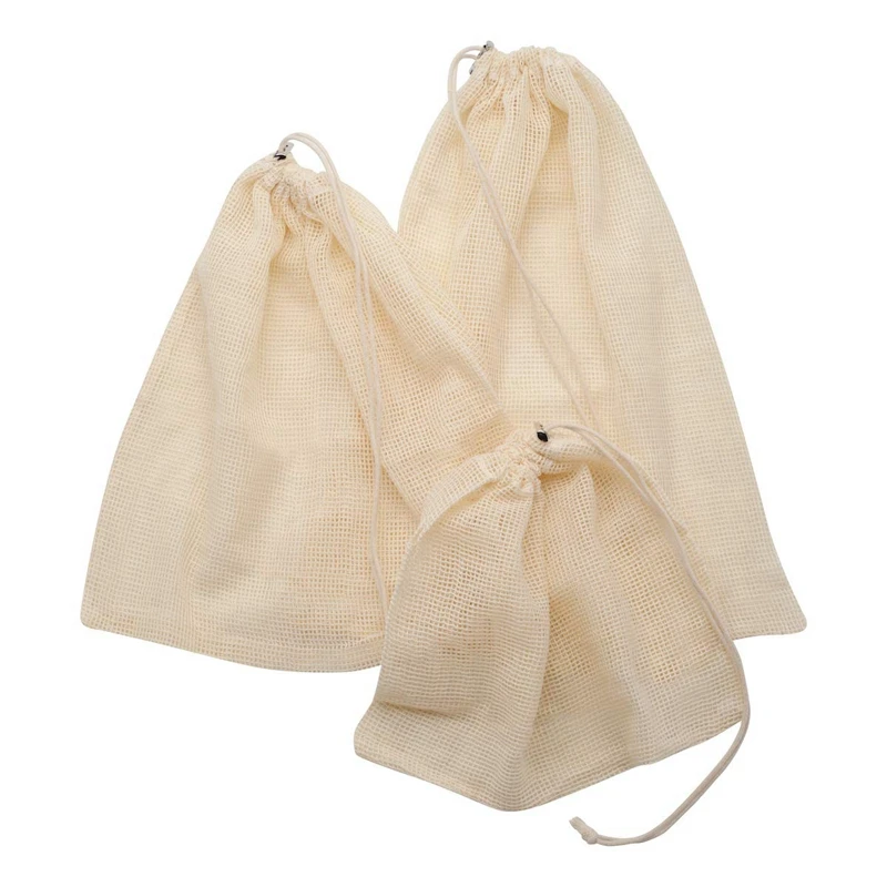 

10 Pack Reusable Cotton Produce Mesh Bag for Fruits and Vegetables, Organic Cotton Bulk Bags for Grocery Shopping & Storage, D
