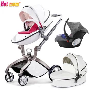 

Hotmom 3 in 1 2019 Leather sleeping basket white stroller high landscape can sit or lie folded Russia free shipping