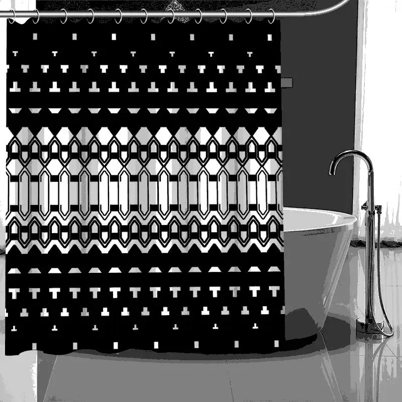 Новые Пользовательские Черно-белые шторы с рисунком из полиэстера для ванной водонепроницаемый Душ шторы с пластиковыми крючками больше размеров