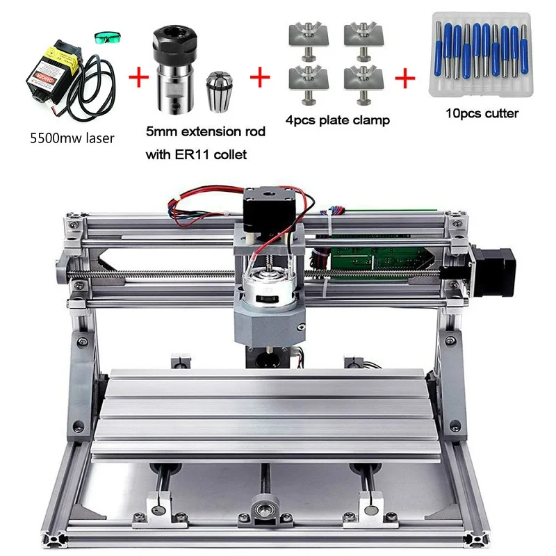 CNC3018 withER11, Diy мини ЧПУ гравировальный станок, лазерная гравировка, Pcb ПВХ фрезерный станок, деревообрабатывающий станок, CNC 3018, лучшие передовые игрушки - Цвет: 5500mw  laser