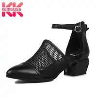 KemeKiss Retro Sandals Women Cut Out Genuine Leather Block Chunky Square Heel Gladiator Rome Ankle Strap Shoes Women Size 34-40