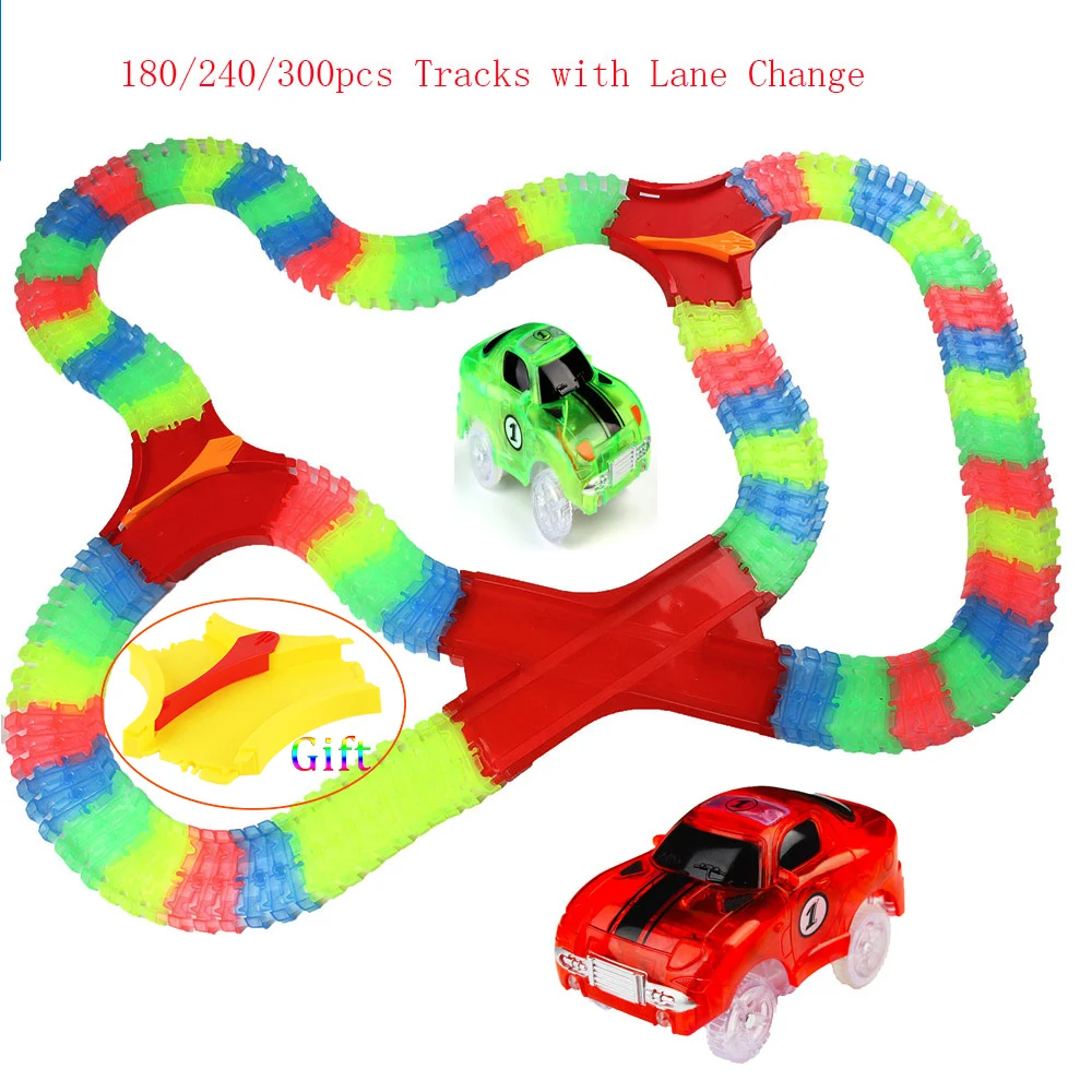 

180-300 Pcs Magical track funny Flex Glow in the Dark Assembly Toy Race Track Set + 1pc Lane Change For Education Kids Gift