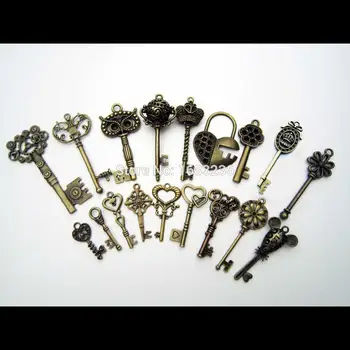 

18x Antique Vintage Old Look Decor Skeleton Key Pendant Bow Steampunk Charms Jewelry 7