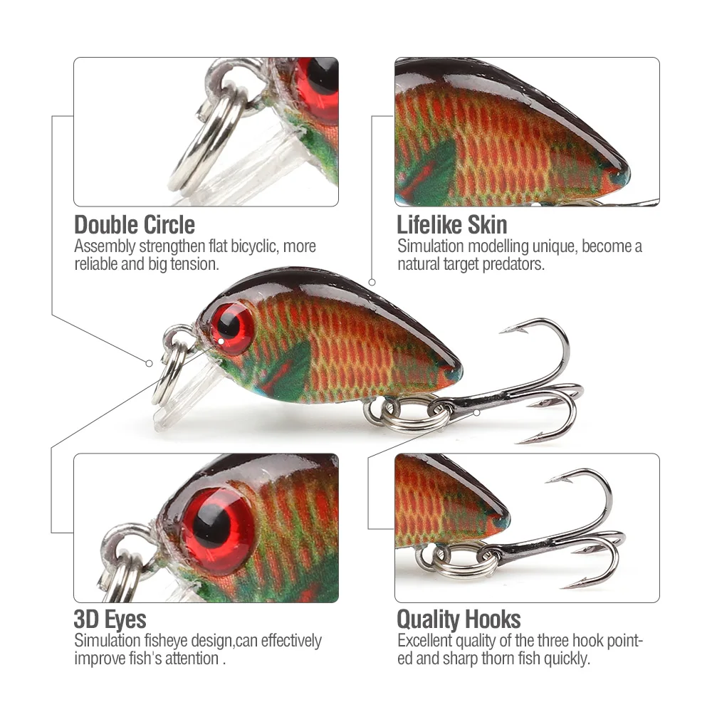 DONQL 2Pcs Minnow Wobblers Crankbait Fishing Lure 4.5cm Artificial Plastic Crank Hard Bait 3D Eyes Bass Topwater Fish Lures kit主图06 (1)