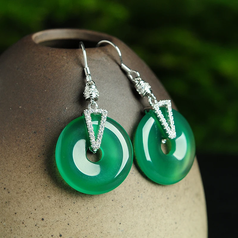 Natural A Grade Natural /Jadeite Round Circle With 925 Silver Drop Earrings Certificate Natural A Grade Natural /Jadeite Round Circle With 925 Silver Drop Earrings Certificate