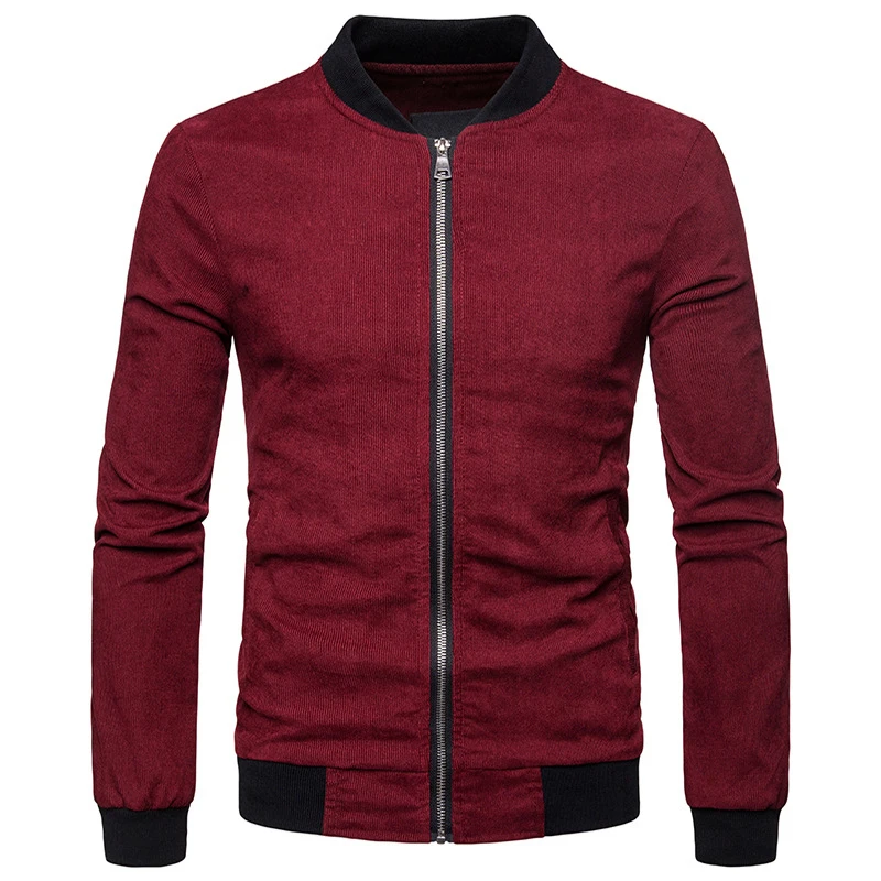 Mens Solid Color Corduroy Jacket Men Autumn Winter Zipper Bomber Jacket ...