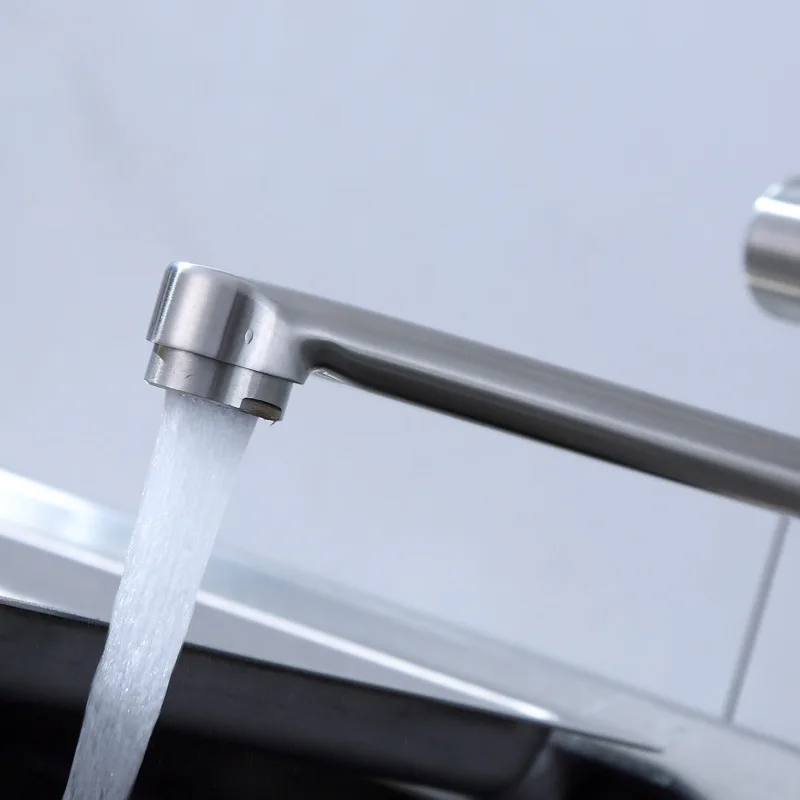 Balcony Kitchen Sink Faucet USES Stainless Steel Into The Wall To Install Hot and Cold Mix 360 Degree Swing Rotation Down SUS304