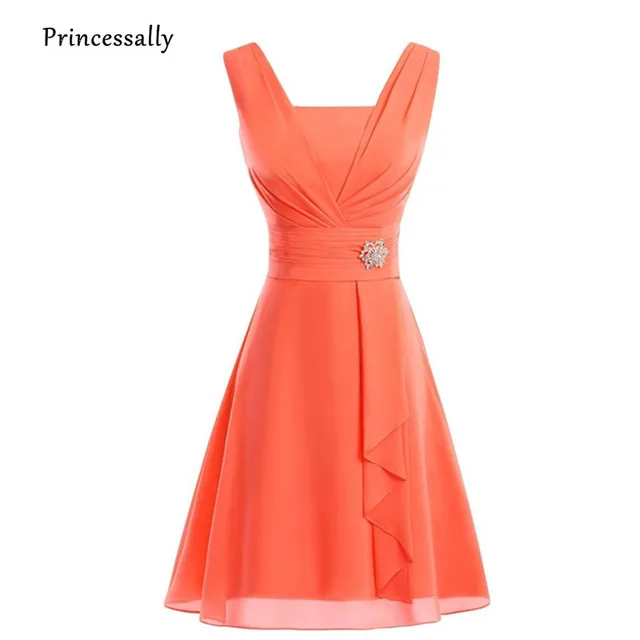 Vestido De Noiva New Orange Bridesmaid Dress Short Chiffon Pleat Hot Vestido De Noiva New Orange Bridesmaid Dress Short Chiffon Pleat Hot Pink Mint Green Yellow Wedding