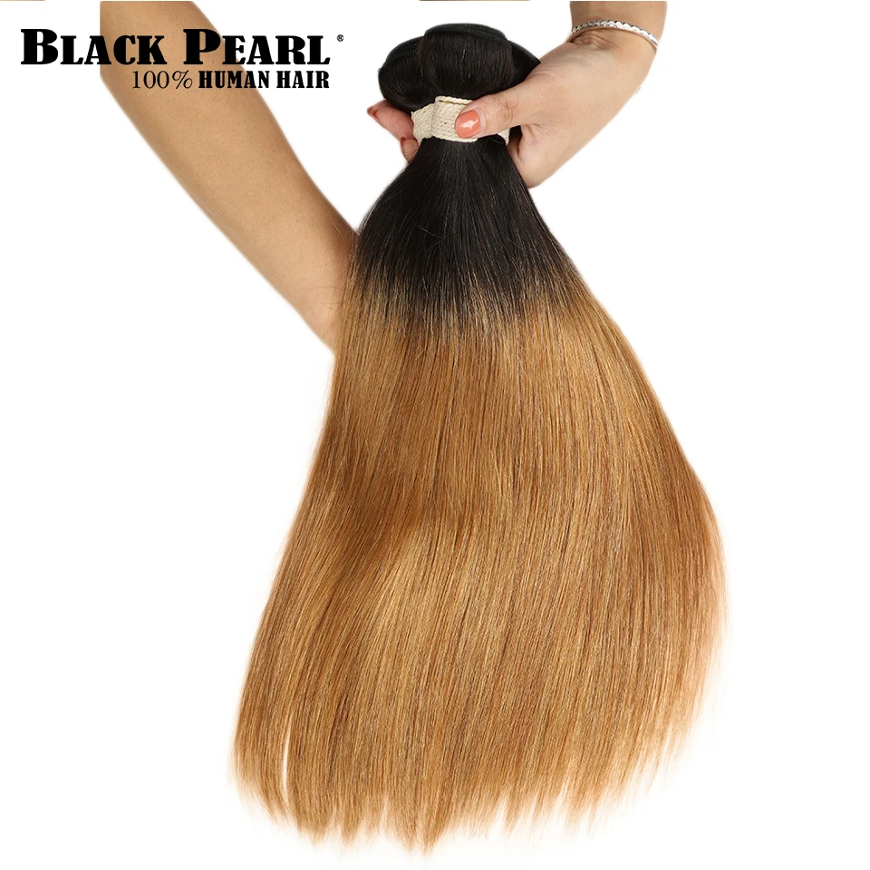 

Black Pearl Ombre Straight Human Hair Bundles 2 Tone Peruvian Hair Bundles Color t1b/27 Non Remy Ombre Hair Bundles Extensions