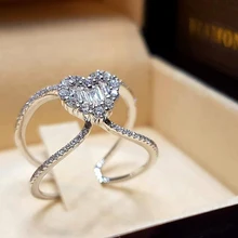 Модные роскошные CZ кольца в форме сердца для женщин, обручальные ювелирные изделия серебряного цвета, Женское Обручальное кольцо на палец, Bijoux femme bague