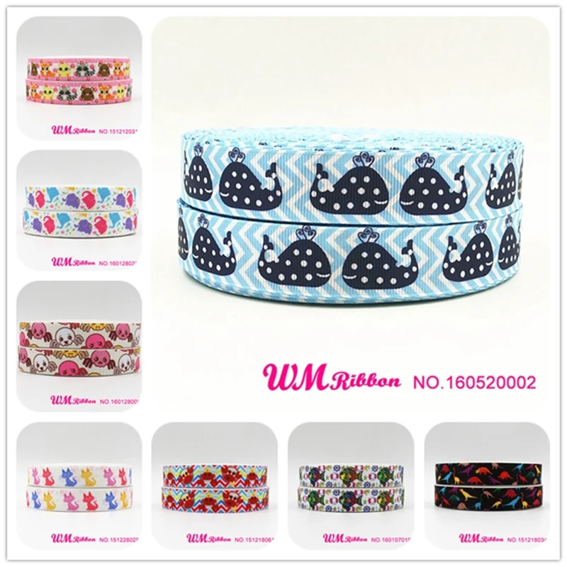 

Q&N ribbon 7/8inch 22mm whale on light blue chevron webbing printed grosgrain ribbon 50yards/roll For Hair Bows DIY Handmade