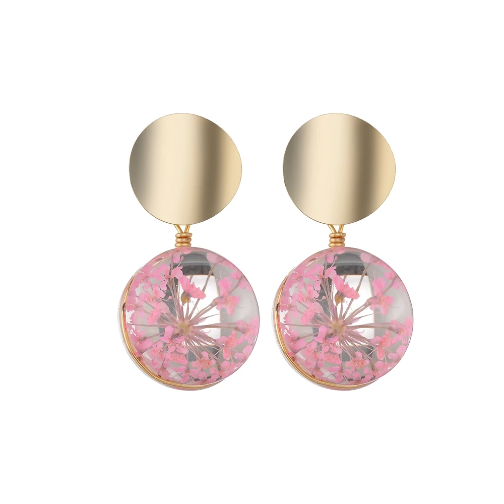 

MissCyCy Korean Fashion Handmade Natural Flower Earrings for Women Alloy Round Drop Earrings Pendients Brincos 2018 New