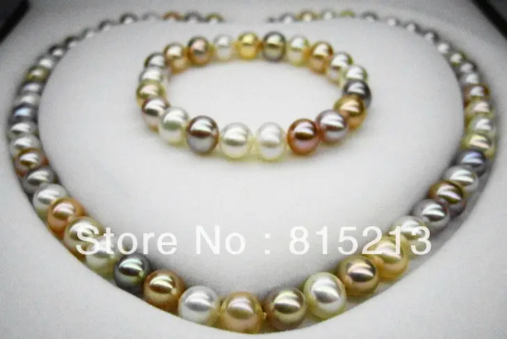 

ddh00788 10-11MM SOUTH SEA NATURAL WHITE PURPLE PINK PEARL NECKLACE BRACELET 14K