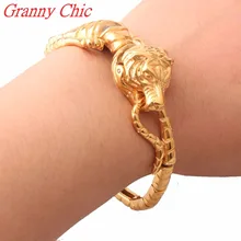 Granny Chic Punk Gothic Men’s 21CM Chain Bracelet Casting 316L Titanium Stainless Steel Tiger Gold Tone Bracelets Men Jewelry