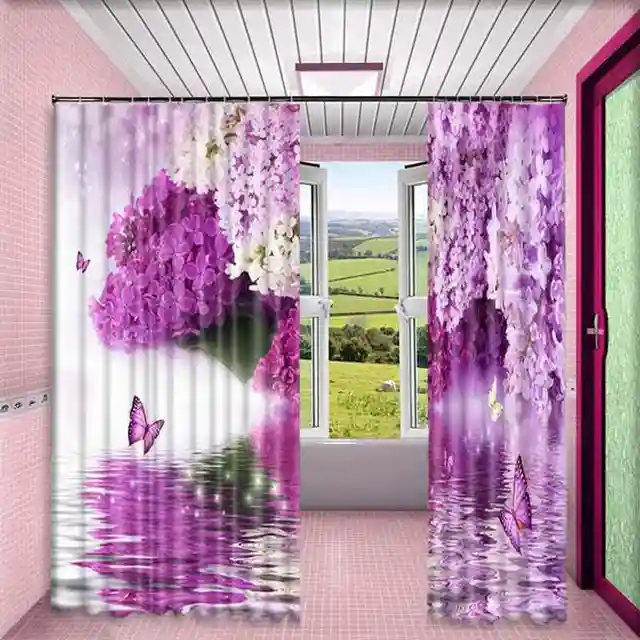 1set 100 Blackout Rate Curtain Purple Floral 3d Print Window