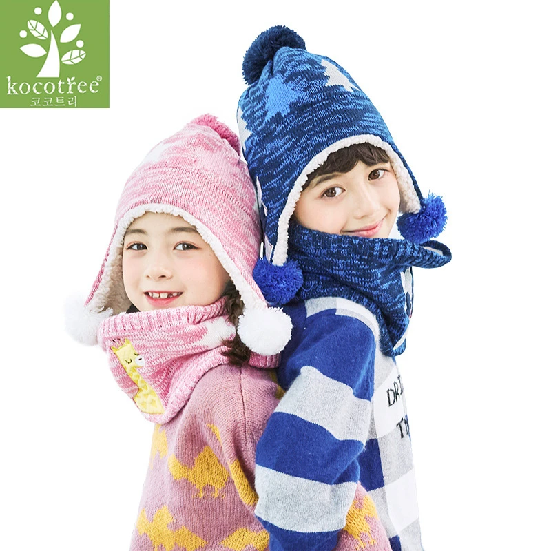 Kocotree/осенне-зимние детские шапки, детская теплая вязаная шапка с шарфами, варежки, Лидер продаж, комплект с шапочкой для мальчиков и девочек