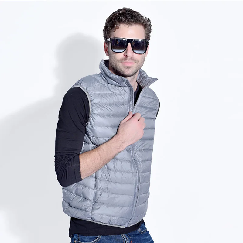 Lightweight sleeveless down jacket men short stand collar ultra thin