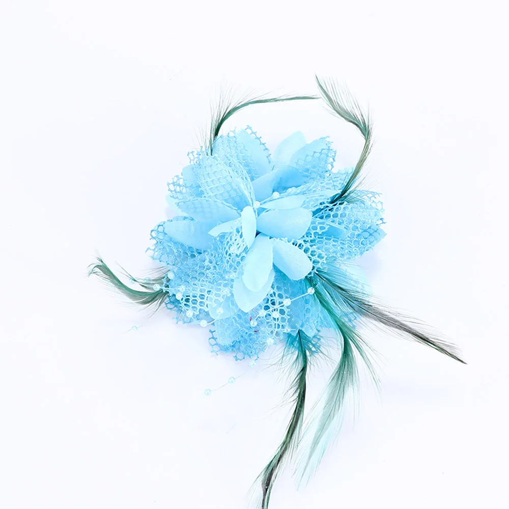 8 цветов цветок перо бусина корсаж заколки для волос чародей свадебные ободки для волос Вечерние - Color: sky blue
