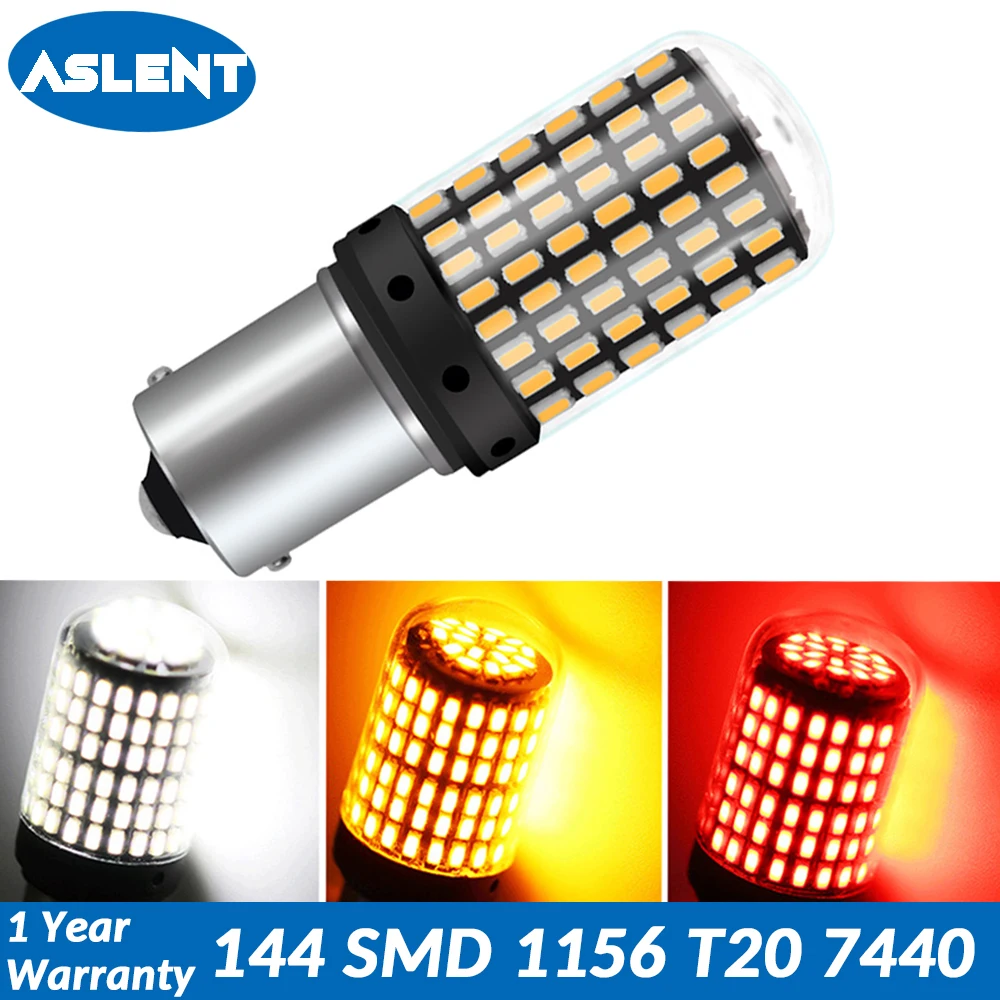 Aslent 1 шт. T20 7440 W21W светодиодный лампы 144 smd СВЕТОДИОДНЫЙ CanBus без ошибок 1156 BA15S P21W BAU15S PY21W лампы для поворотов светильник при отсутствии флэш-памяти