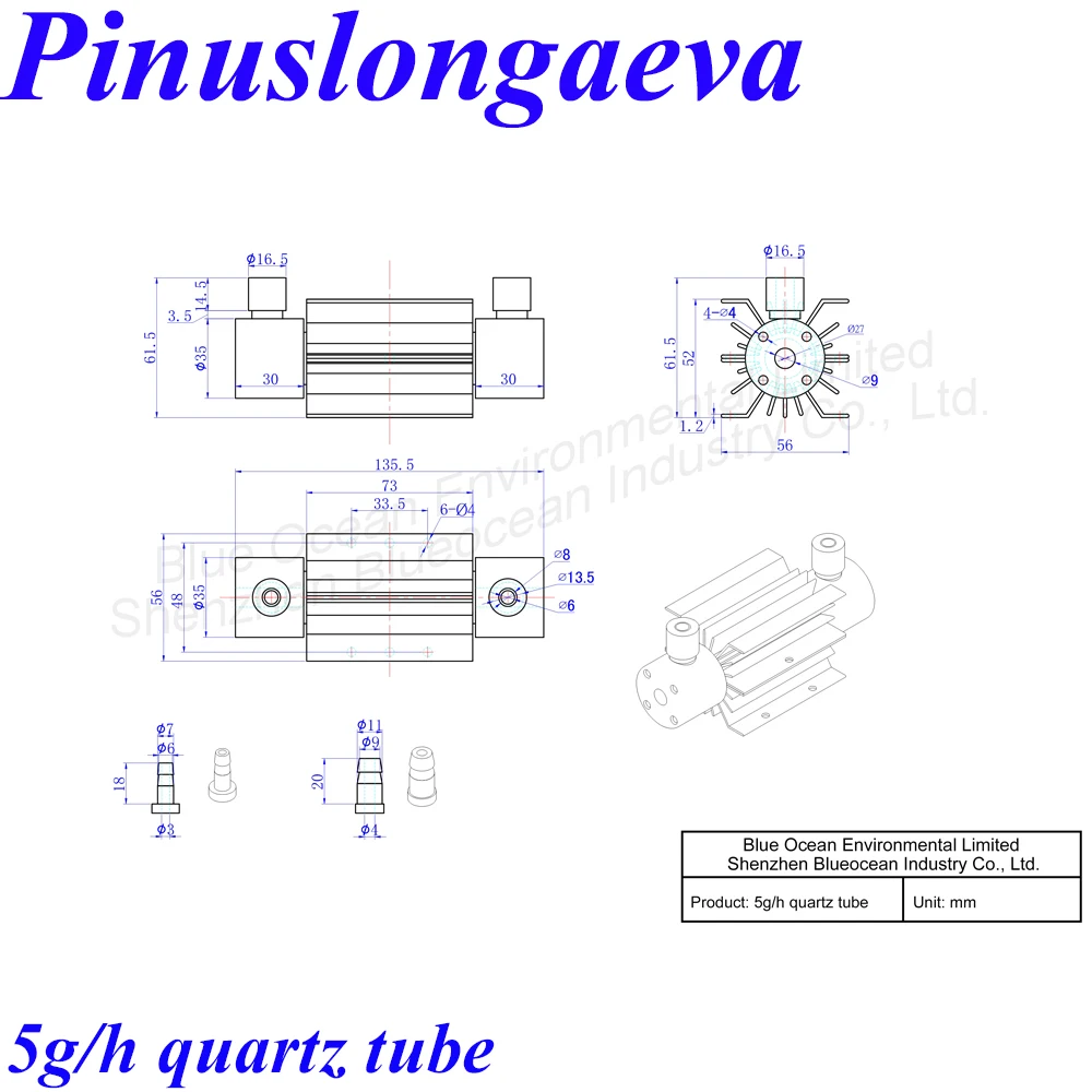 

Pinuslongaeva CE EMC LVD FCC Factory outlet 5g/h Quartz tube type ozone adjustable ozonator Spa Bath water air disinfection