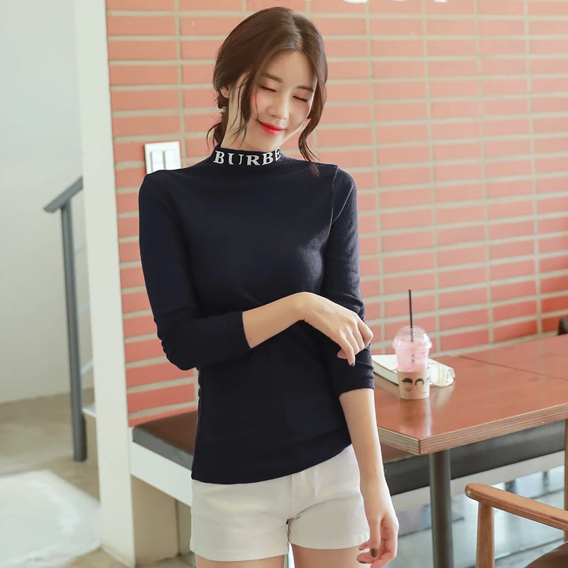 New Fashion T shirts Women Turtleneck T Shirt Spring
